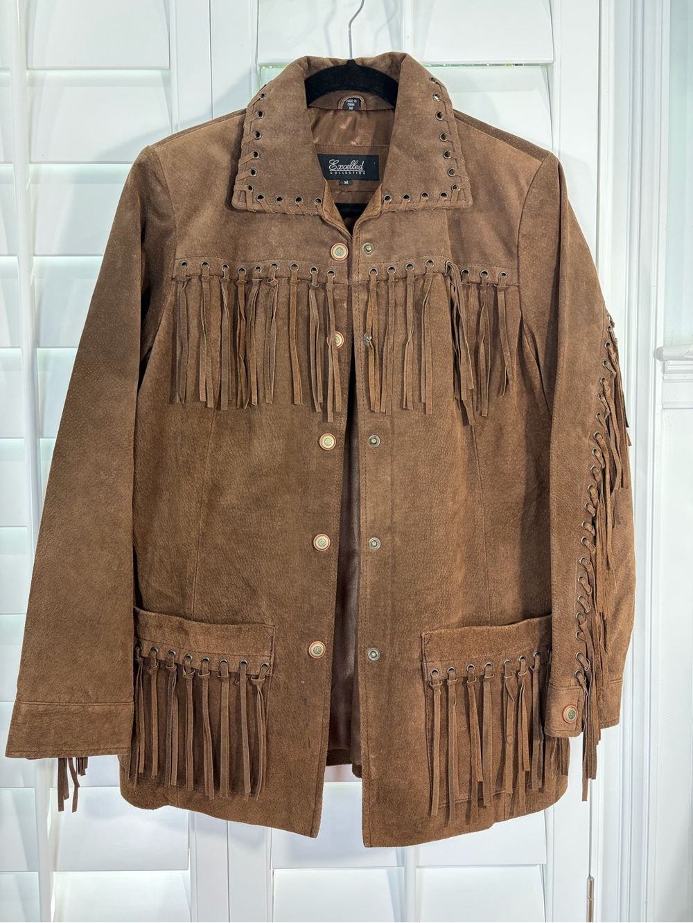 Vintage Brown Suede Fringe Leather Jacket (M)